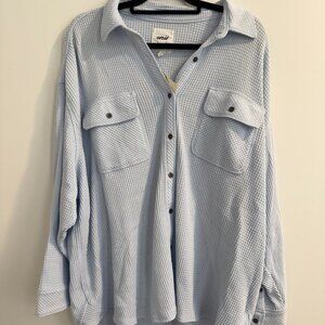 NWT Aerie Oversized Waffle Knit Button-Up Shirt Light Blue